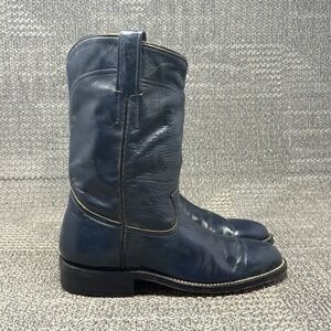 Vintage Cowtown 2804 Cowboy Boots Men's 8 N Navy Blue Leather Western USA